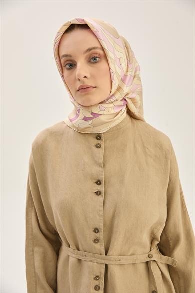 SARA TİVİL İPEK EŞARP 90*90 CM - BEJ