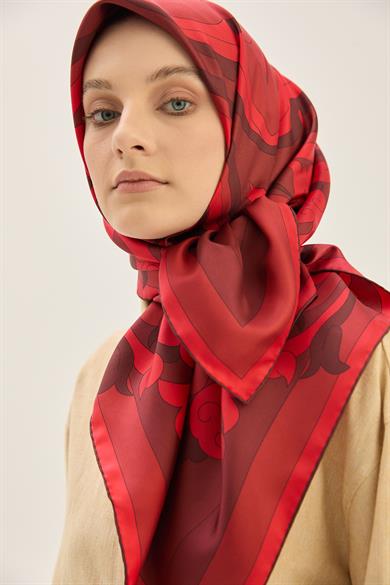 SARA TİVİL İPEK EŞARP 90*90 CM - KIRMIZI