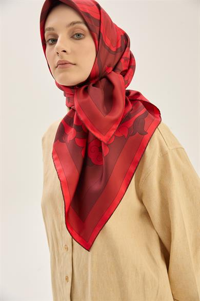 SARA TİVİL İPEK EŞARP 90*90 CM - KIRMIZI