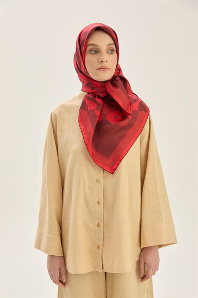 SARA TİVİL İPEK EŞARP 90*90 CM - KIRMIZI