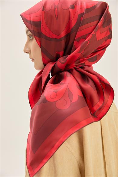 SARA TİVİL İPEK EŞARP 90*90 CM - KIRMIZI