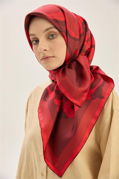 SARA TİVİL İPEK EŞARP 90*90 CM - KIRMIZI