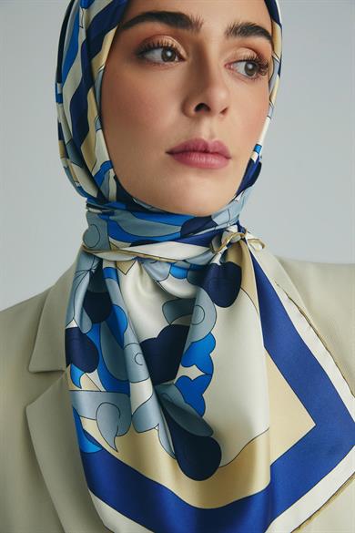 SARA TİVİL İPEK EŞARP 90*90 CM - MAVİ