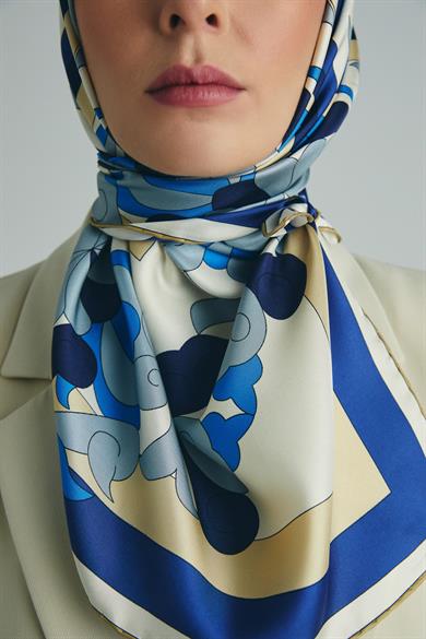 SARA TİVİL İPEK EŞARP 90*90 CM - MAVİ