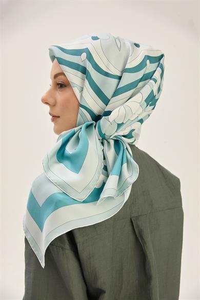 SARA TİVİL İPEK EŞARP 90*90 CM - PETROL MAVİ
