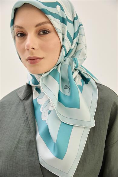 SARA TİVİL İPEK EŞARP 90*90 CM - PETROL MAVİ