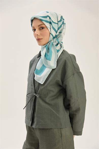 SARA TİVİL İPEK EŞARP 90*90 CM - PETROL MAVİ