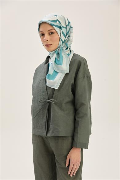 SARA TİVİL İPEK EŞARP 90*90 CM - PETROL MAVİ