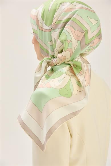 SARA TİVİL İPEK EŞARP 90*90 CM - YEŞİL