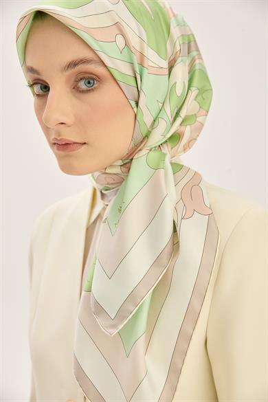 SARA TİVİL İPEK EŞARP 90*90 CM - YEŞİL