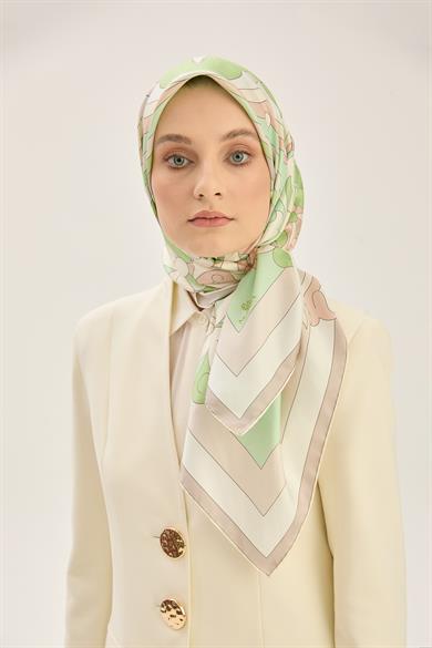 SARA TİVİL İPEK EŞARP 90*90 CM - YEŞİL