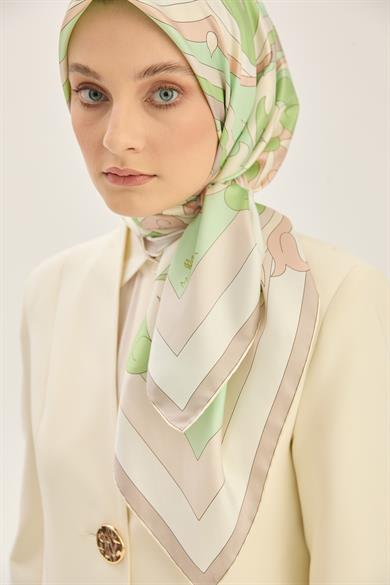 SARA TİVİL İPEK EŞARP 90*90 CM - YEŞİL