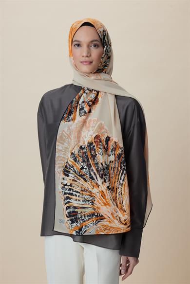 SAYRA KREP İPEK ŞAL 70*190 CM - BEJ
