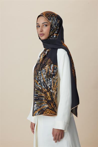 SAYRA KREP İPEK ŞAL 70*190 CM - KAHVERENGİ