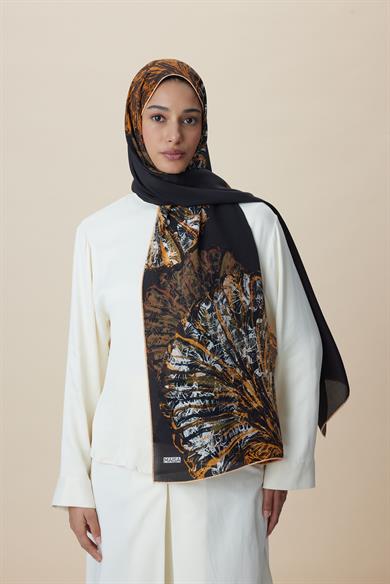 SAYRA KREP İPEK ŞAL 70*190 CM - KAHVERENGİ