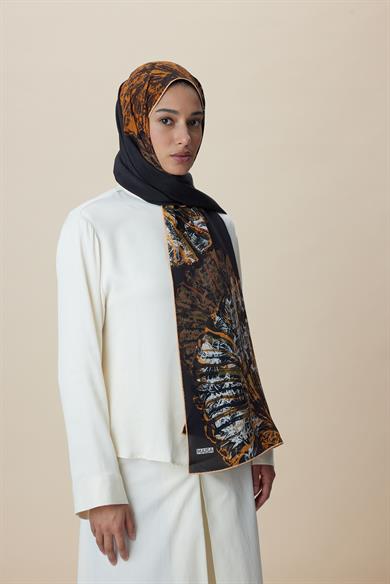 SAYRA KREP İPEK ŞAL 70*190 CM - KAHVERENGİ