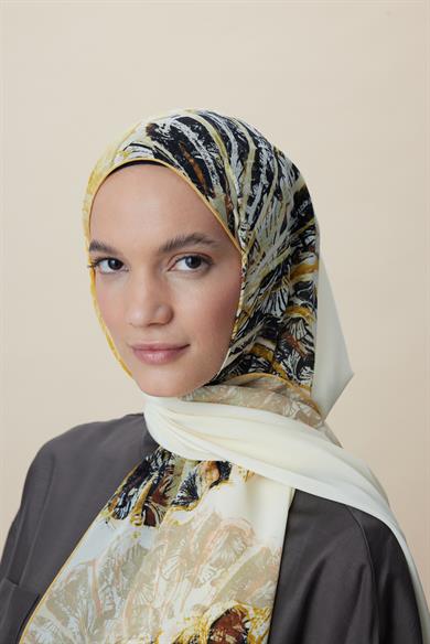 SAYRA KREP İPEK ŞAL 70*190 CM - KREM