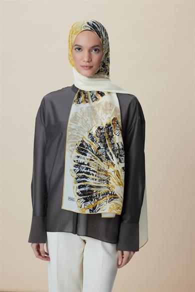 SAYRA KREP İPEK ŞAL 70*190 CM - KREM