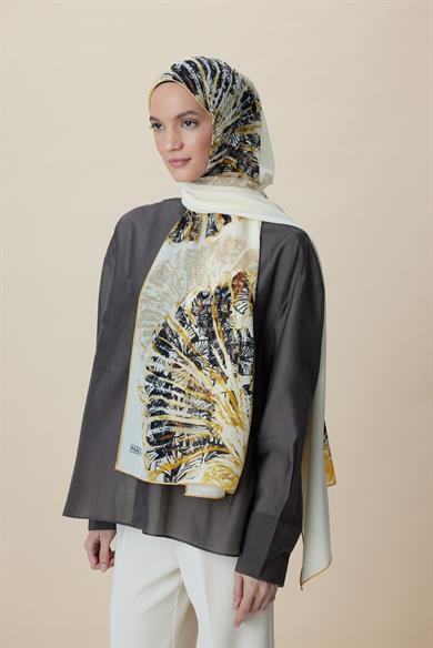 SAYRA KREP İPEK ŞAL 70*190 CM - KREM