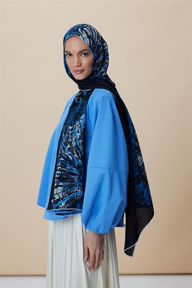SAYRA KREP İPEK ŞAL 70*190 CM - LACİVERT