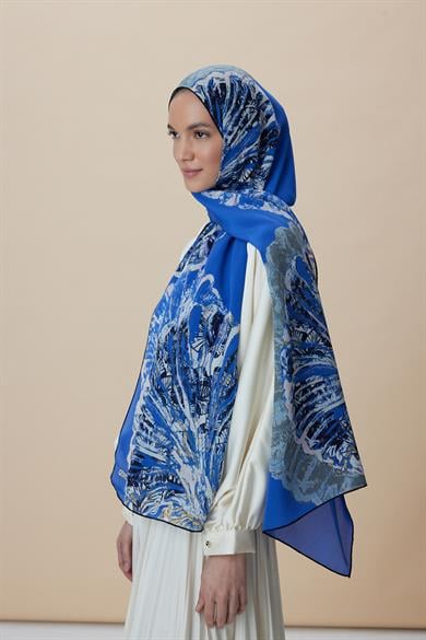 SAYRA KREP İPEK ŞAL 70*190 CM - MAVİ