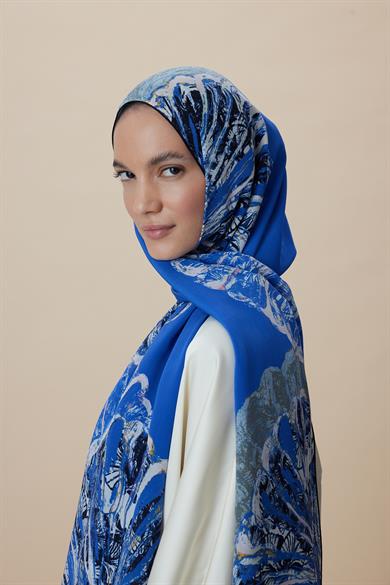 SAYRA KREP İPEK ŞAL 70*190 CM - MAVİ