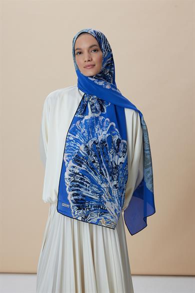 SAYRA KREP İPEK ŞAL 70*190 CM - MAVİ