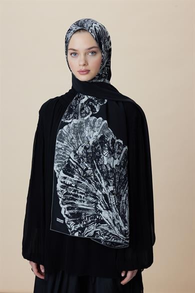 SAYRA KREP İPEK ŞAL 70*190 CM - SİYAH