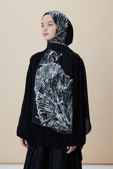 SAYRA KREP İPEK ŞAL 70*190 CM - SİYAH