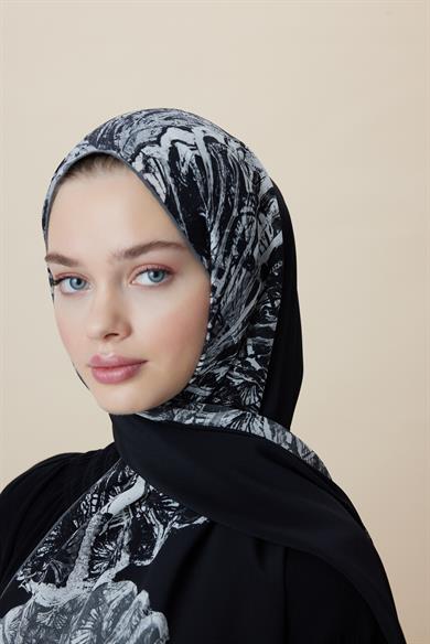 SAYRA KREP İPEK ŞAL 70*190 CM - SİYAH