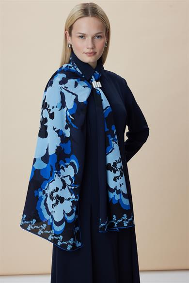 SEDA KREP İPEK ŞAL 70*190 CM - KOYU MAVİ