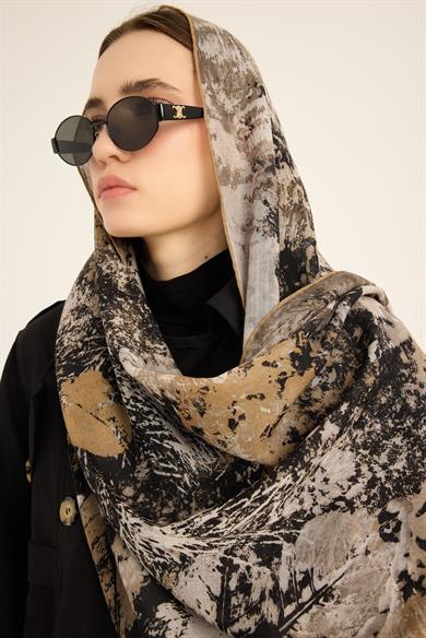 ŞEHVAR YÜN İPEK KAŞMİR ŞAL 70*200 CM - BEJ