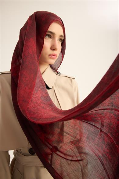 ŞEHVAR YÜN İPEK KAŞMİR ŞAL 70*200 CM - BORDO