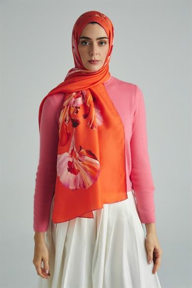 ŞEMS PAMUK İPEK ŞAL 70*190 CM - TURUNCU