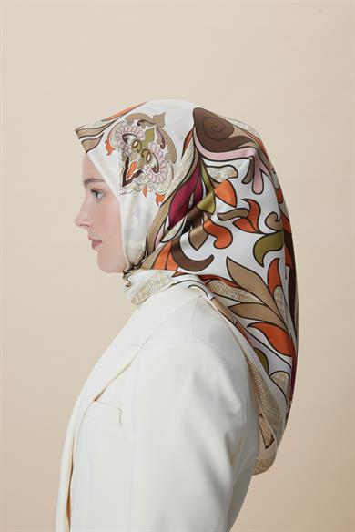SERA TİVİL İPEK EŞARP 90*90 CM - KAHVERENGİ