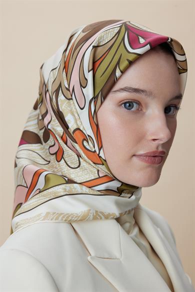 SERA TİVİL İPEK EŞARP 90*90 CM - KAHVERENGİ