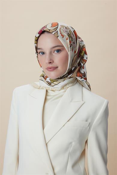 SERA TİVİL İPEK EŞARP 90*90 CM - KAHVERENGİ