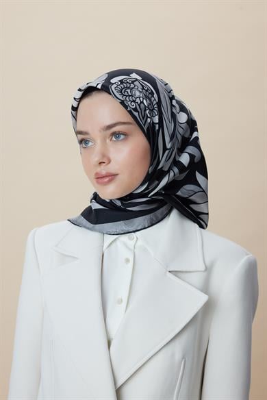 SERA TİVİL İPEK EŞARP 90*90 CM - SİYAH