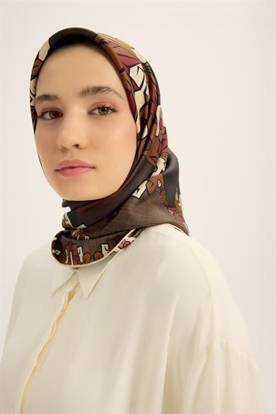 ŞİMAL MULBERRY İPEK EŞARP 90*90 CM - ACI KAHVE
