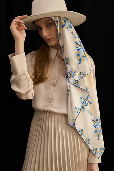 ŞİMAL MULBERRY İPEK EŞARP 90*90 CM - LACİVERT