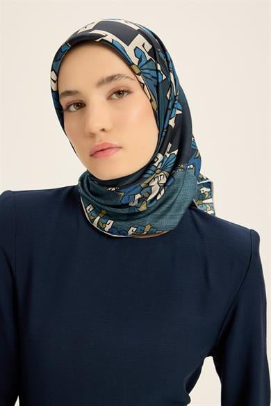 ŞİMAL MULBERRY İPEK EŞARP 90*90 CM - PETROL MAVİ