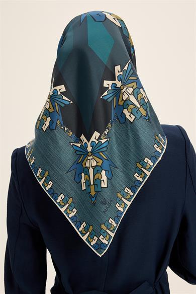ŞİMAL MULBERRY İPEK EŞARP 90*90 CM - PETROL MAVİ