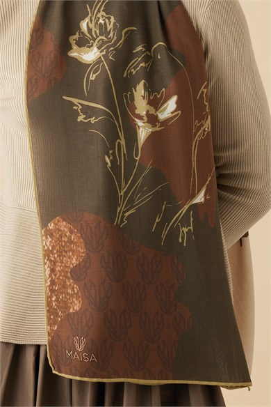 SİMAY YÜN MODAL ŞAL 70*200 CM - KAHVERENGİ