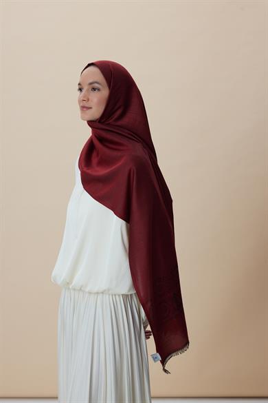 SIRMA YÜN İPEK JAKARLI ŞAL 70*200 CM - BORDO