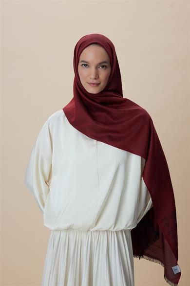SIRMA YÜN İPEK JAKARLI ŞAL 70*200 CM - BORDO