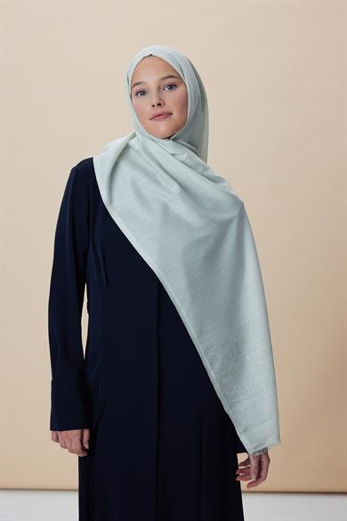 SIRMA YÜN İPEK JAKARLI ŞAL 70*200 CM - BUZ BEYAZI