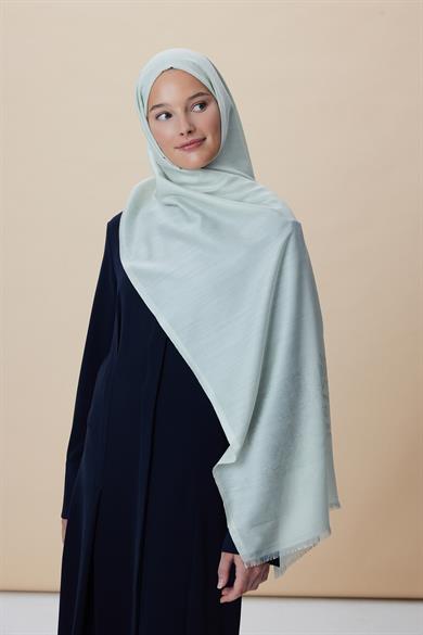 SIRMA YÜN İPEK JAKARLI ŞAL 70*200 CM - BUZ BEYAZI