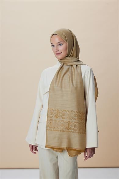 SIRMA YÜN İPEK JAKARLI ŞAL 70*200 CM - CAMEL