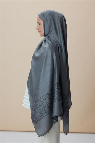 SIRMA YÜN İPEK JAKARLI ŞAL 70*200 CM - FÜME