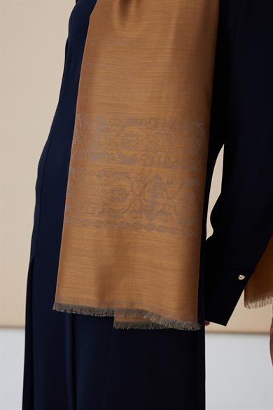 SIRMA YÜN İPEK JAKARLI ŞAL 70*200 CM - GOLD